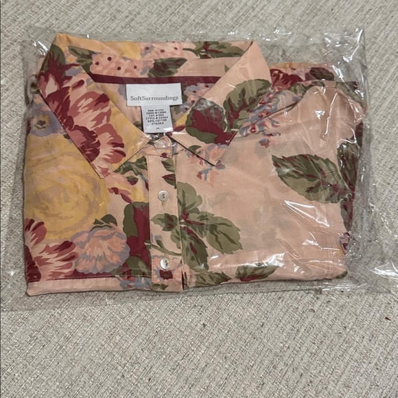 Soft Surroundings Floral Button-Down Shirt - Burgundy and Yellow - Picture 7 of 7